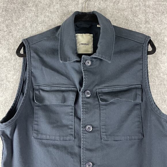 Produkt Jacket Vest Mens Large Blue Twill Cotton Button Hipster Utility Stretch - Picture 2 of 12